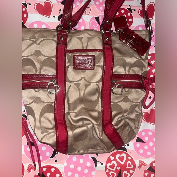 Coach Poppy Purse Signature Brown And Red Tote Purse Rare Very Great Condition - Picture 3 of 11